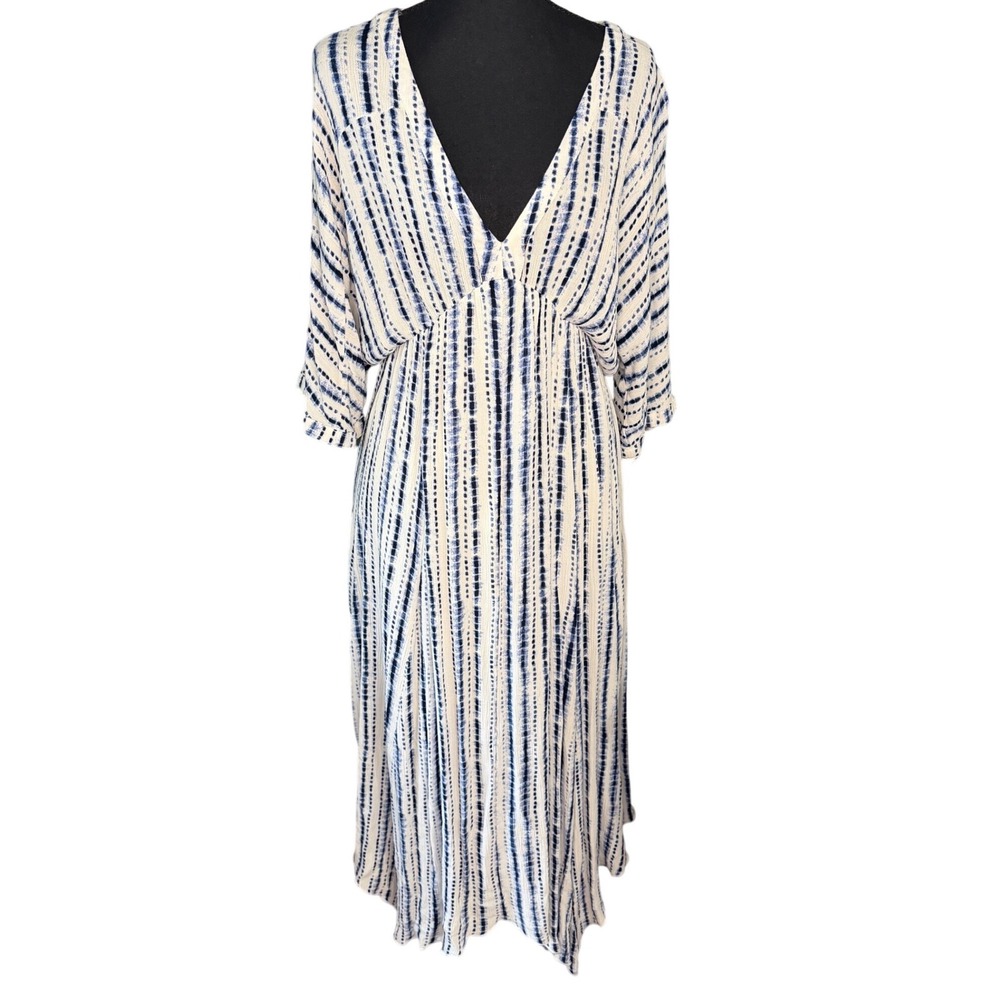En‎ Crème Blue White Tie Dye Boho Maxi Dress Medium Kimono Sleeve Festival Beach